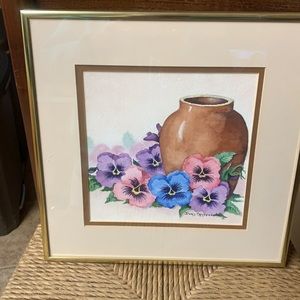 Water color by Doris Crusenberry pansies and clay pot